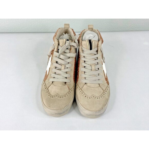 Shu Shop Women Rina Sparkle Sneaker Rose Gold Star High Top Shoe NWT - Picture 3 of 7